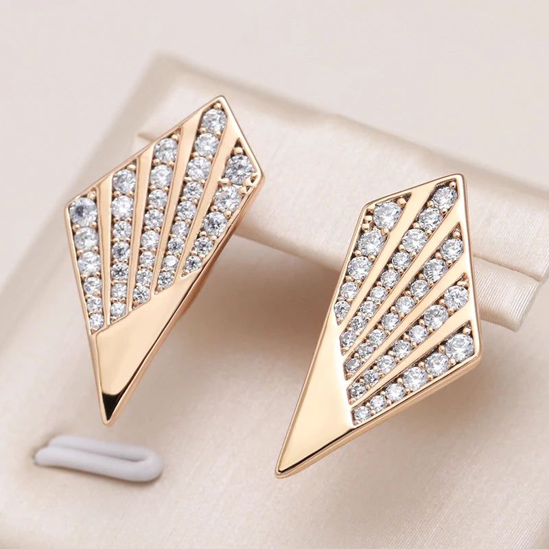 Elaborate Rose Gold Minimalist Drop Earrings with Natural Zircon Inlay