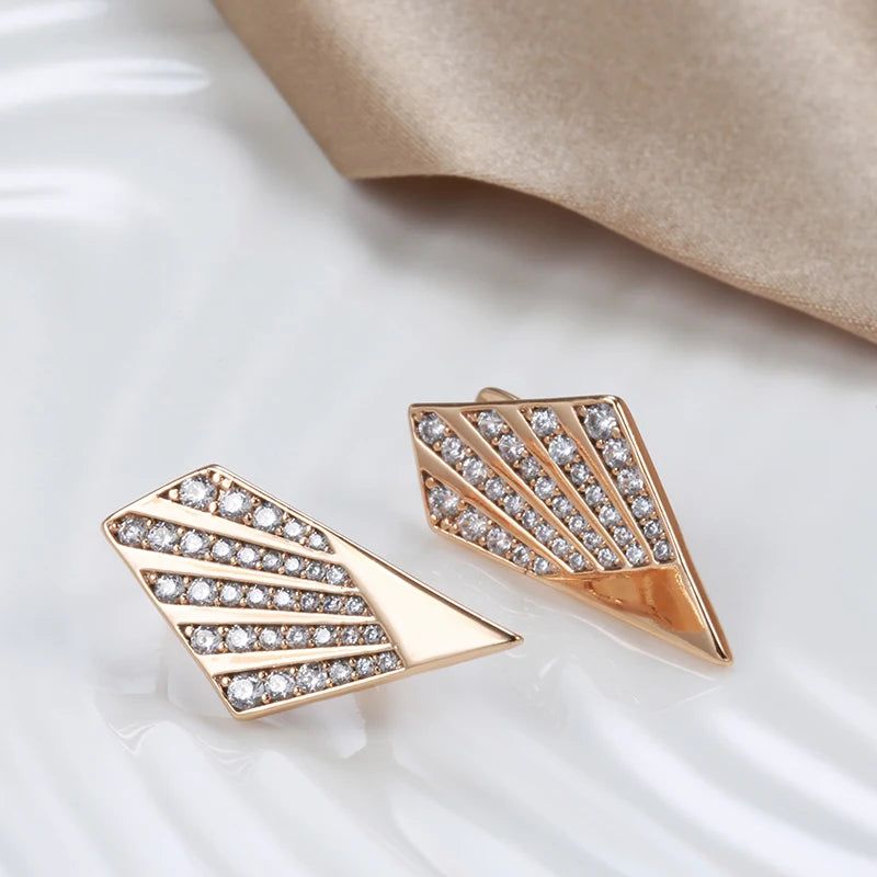 Elaborate Rose Gold Minimalist Drop Earrings with Natural Zircon Inlay