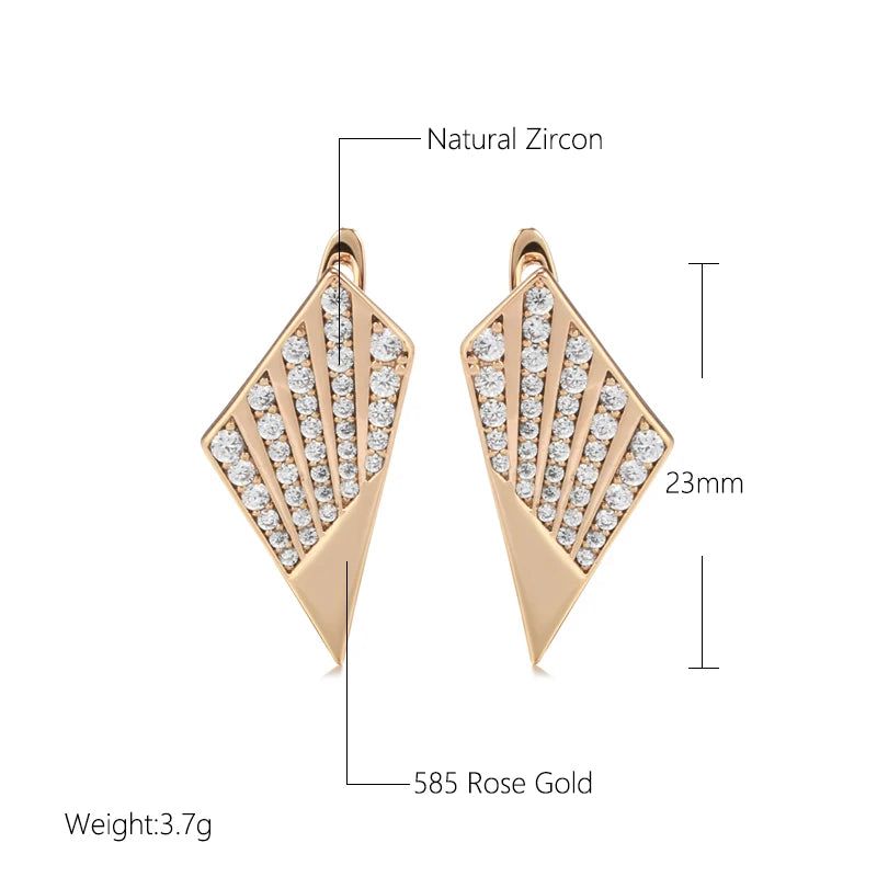 Elaborate Rose Gold Minimalist Drop Earrings with Natural Zircon Inlay