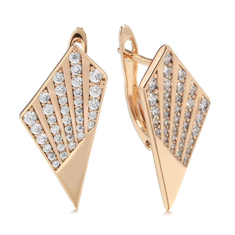 Elaborate Rose Gold Minimalist Drop Earrings with Natural Zircon Inlay