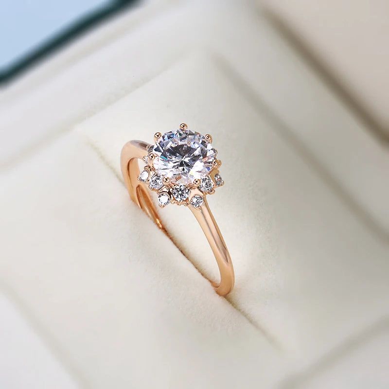 Elaborate Rose Gold Natural Zircon Cocktail Ring for Romantic Occasions