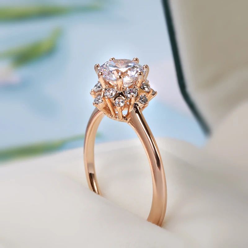 Elaborate Rose Gold Natural Zircon Cocktail Ring for Romantic Occasions