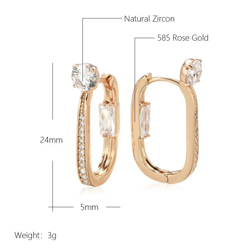 Elaborate Rose Gold Natural Zircon Dangle Hoop Earrings - Trendy Geometric Design