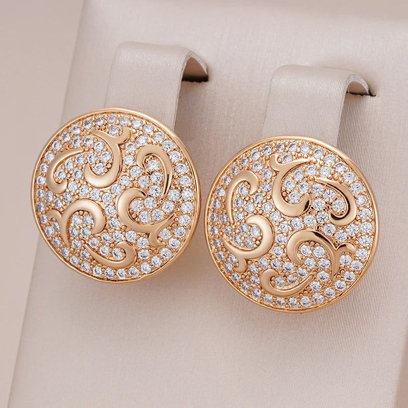 Elaborate Rose Gold Natural Zircon Floral Drop Earrings - Luxury Crystal Jewelry