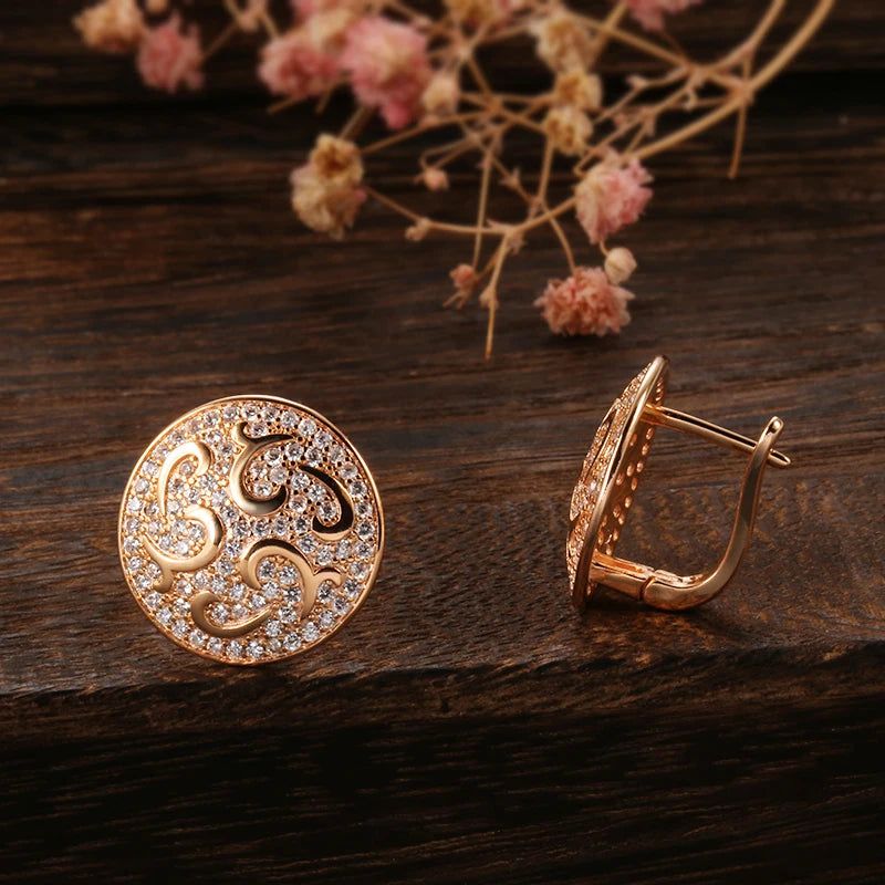 Elaborate Rose Gold Natural Zircon Floral Drop Earrings - Luxury Crystal Jewelry