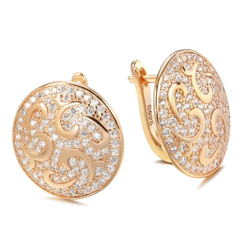 Elaborate Rose Gold Natural Zircon Floral Drop Earrings - Luxury Crystal Jewelry