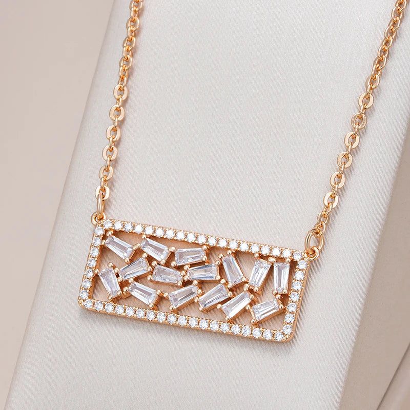 Elaborate Rose Gold Natural Zircon Geometric Pendant Necklace - High-Quality Fashion Jewelry