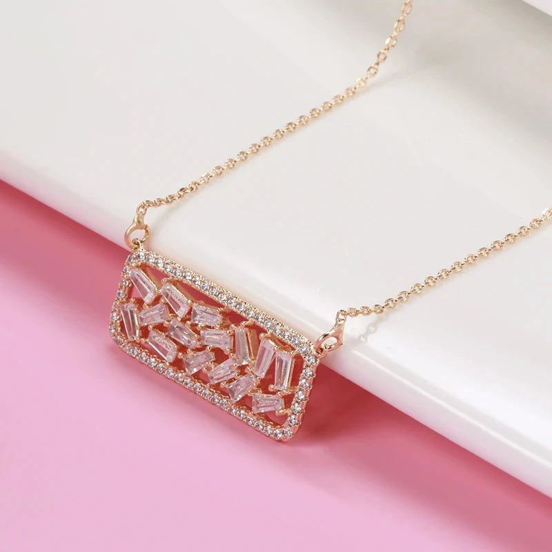 Elaborate Rose Gold Natural Zircon Geometric Pendant Necklace - High-Quality Fashion Jewelry