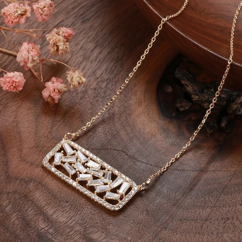 Elaborate Rose Gold Natural Zircon Geometric Pendant Necklace - High-Quality Fashion Jewelry