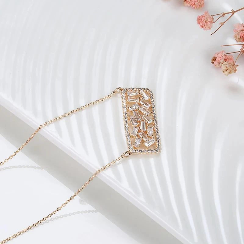 Elaborate Rose Gold Natural Zircon Geometric Pendant Necklace - High-Quality Fashion Jewelry