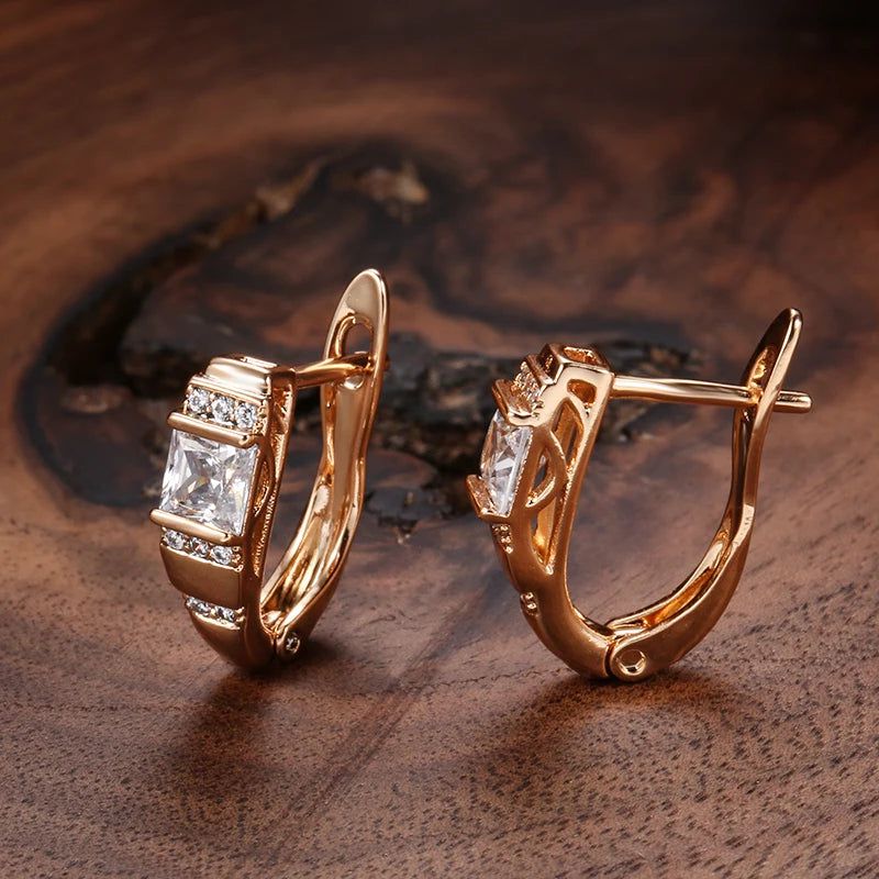 Elaborate Rose Gold Natural Zircon Geometric Stud Earrings - Timeless Statement Jewelry