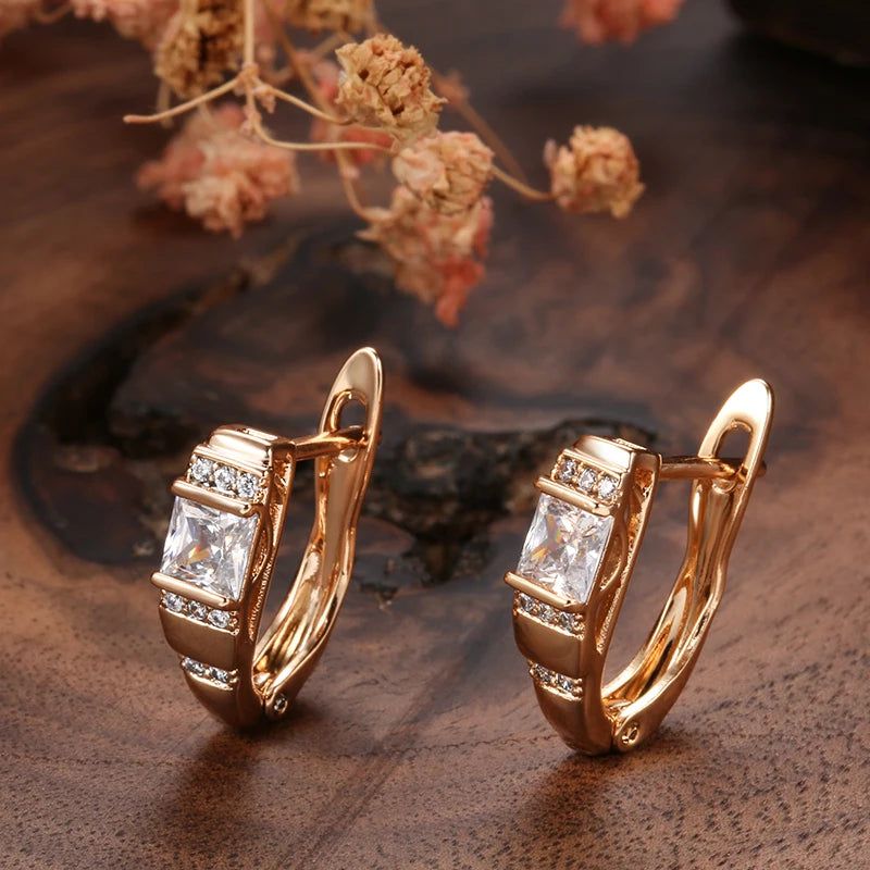 Elaborate Rose Gold Natural Zircon Geometric Stud Earrings - Timeless Statement Jewelry