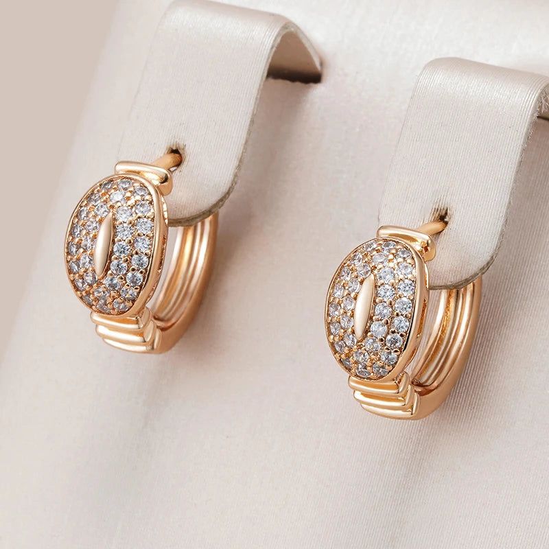 Elaborate Rose Gold Natural Zircon Hoop Earrings - Trendy Fashion Jewelry