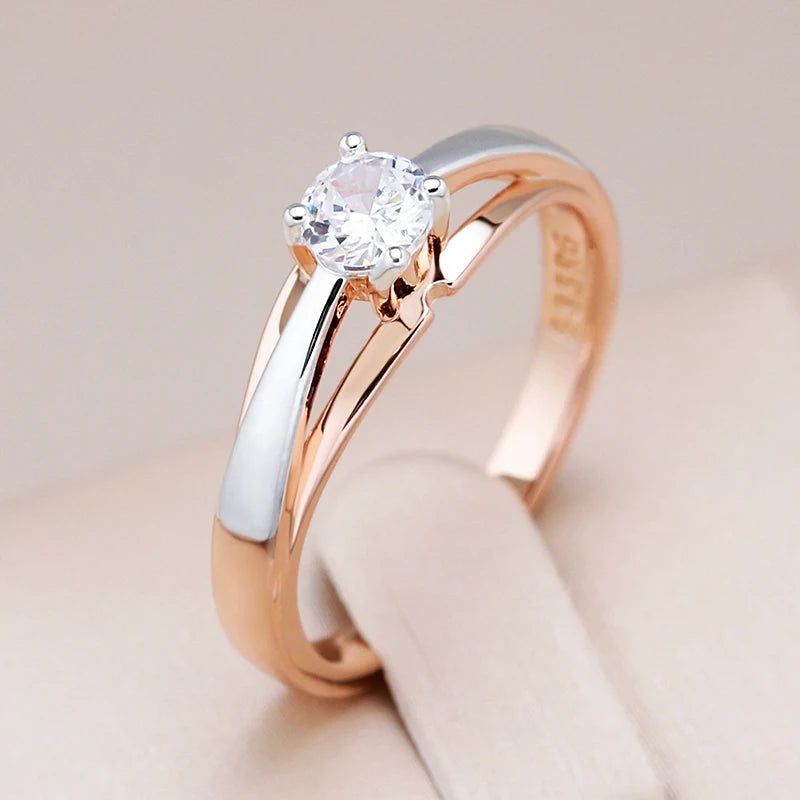 Elegance Redefined: 585 Rose Gold & Silver Cocktail Ring with Natural Zircon