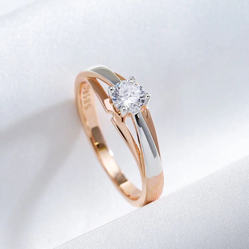 Elegance Redefined: 585 Rose Gold & Silver Cocktail Ring with Natural Zircon