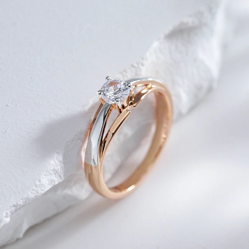 Elegance Redefined: 585 Rose Gold & Silver Cocktail Ring with Natural Zircon