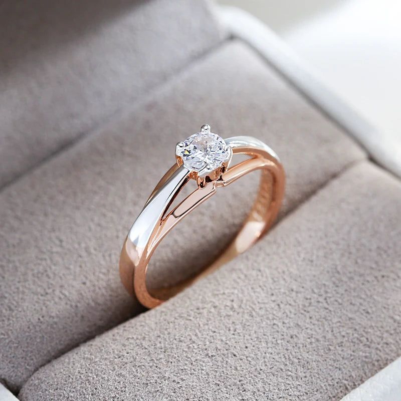 Elegance Redefined: 585 Rose Gold & Silver Cocktail Ring with Natural Zircon