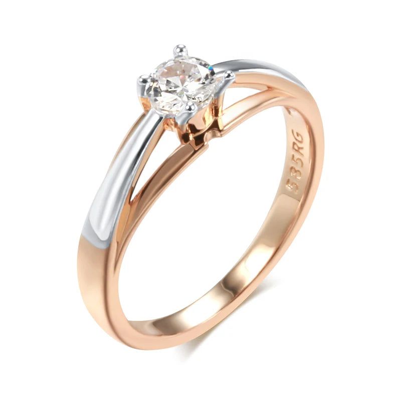 Elegance Redefined: 585 Rose Gold & Silver Cocktail Ring with Natural Zircon