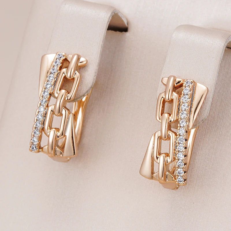 Elegance in Geometry: 585 Rose Gold Drop Earrings with Natural Zircon