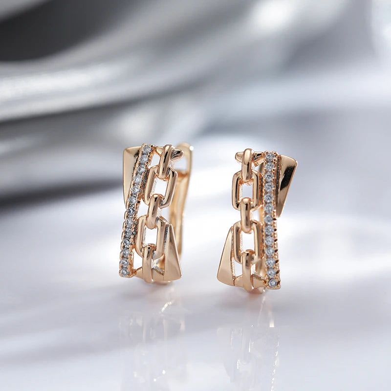 Elegance in Geometry: 585 Rose Gold Drop Earrings with Natural Zircon