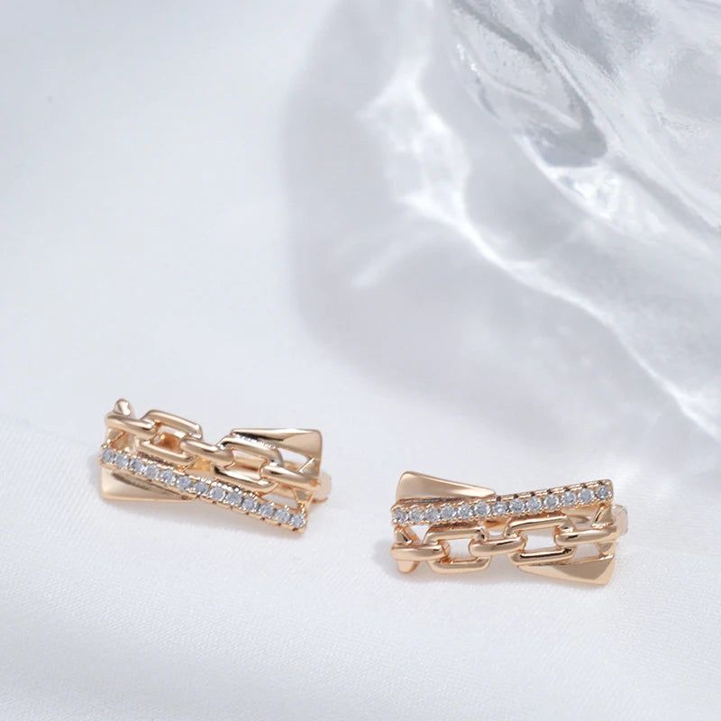 Elegance in Geometry: 585 Rose Gold Drop Earrings with Natural Zircon