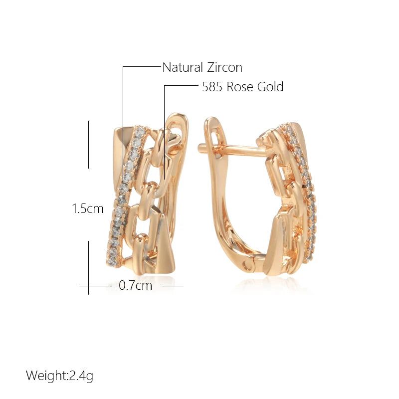 Elegance in Geometry: 585 Rose Gold Drop Earrings with Natural Zircon