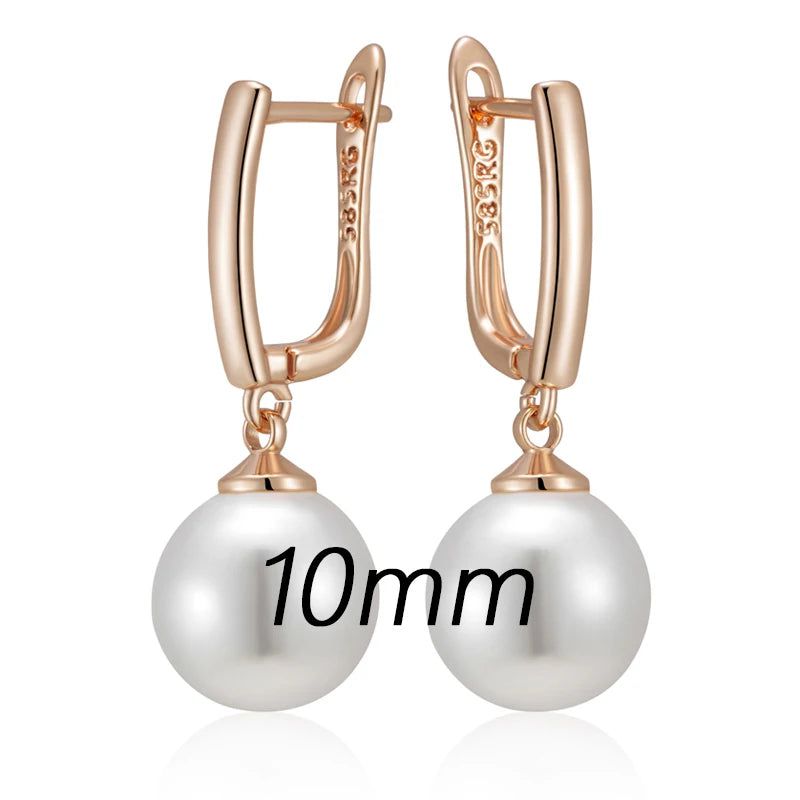 Elegant 10mm, 12mm, and 16mm Rose Gold Pearl Drop Earrings for Brides and Special Occasions