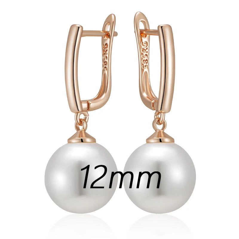 Elegant 10mm, 12mm, and 16mm Rose Gold Pearl Drop Earrings for Brides and Special Occasions