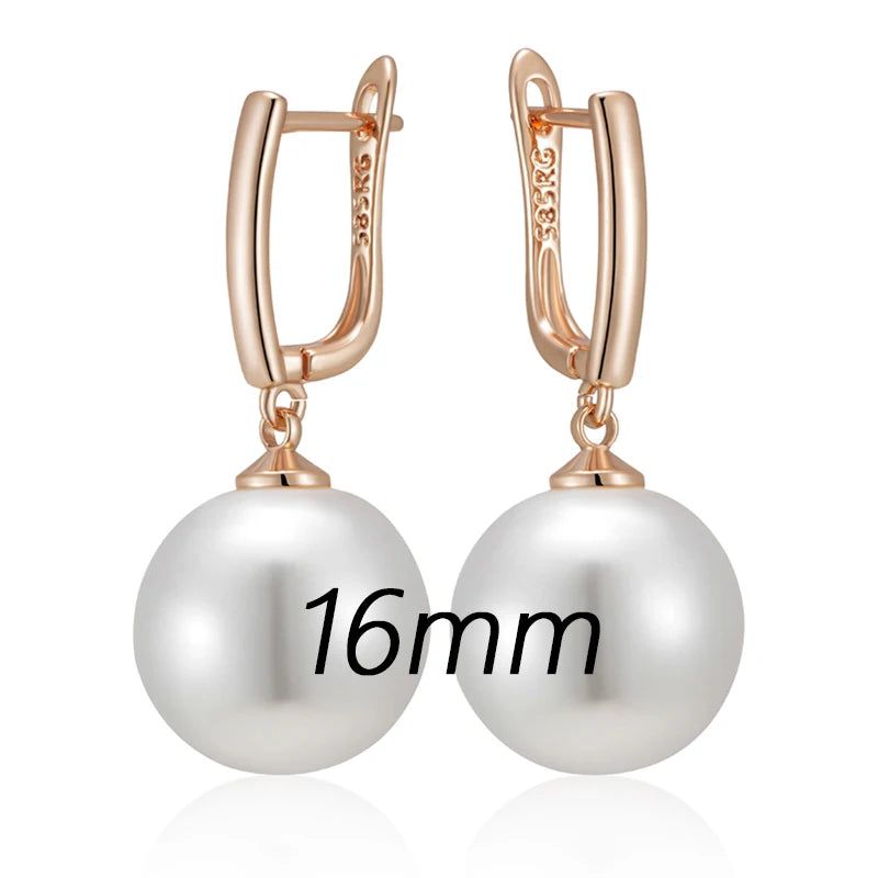 Elegant 10mm, 12mm, and 16mm Rose Gold Pearl Drop Earrings for Brides and Special Occasions