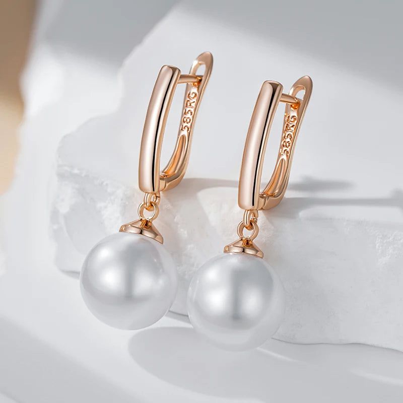 Elegant 10mm, 12mm, and 16mm Rose Gold Pearl Drop Earrings for Brides and Special Occasions