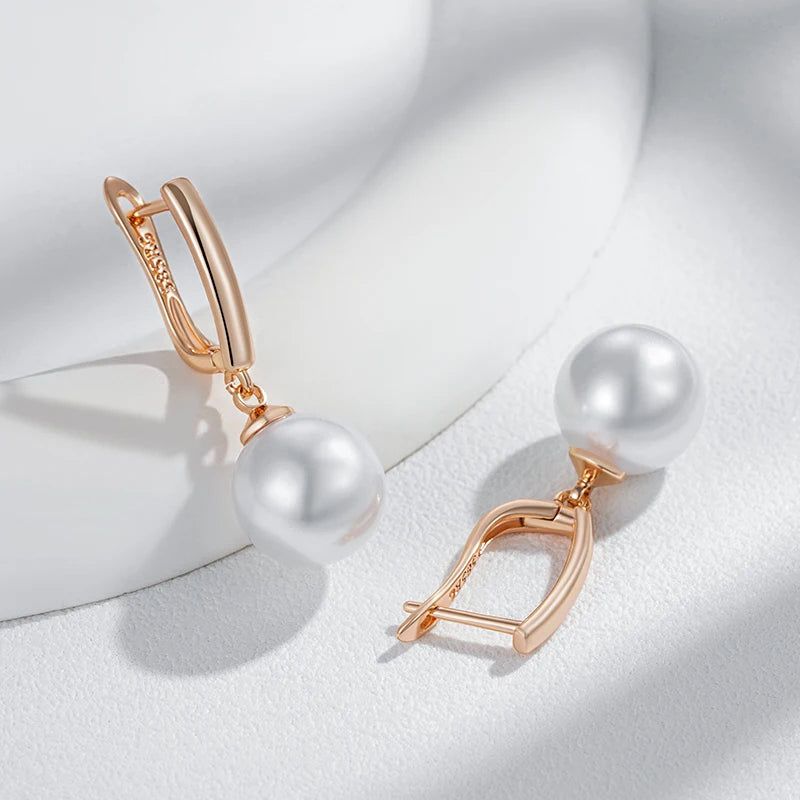 Elegant 10mm, 12mm, and 16mm Rose Gold Pearl Drop Earrings for Brides and Special Occasions