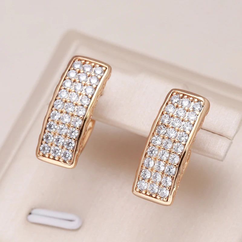 Elegant 3 Row Natural Zircon Drop Earrings in Luxury Rose Gold Finish