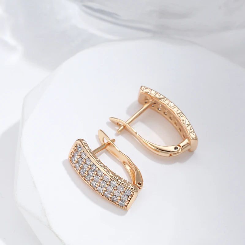 Elegant 3 Row Natural Zircon Drop Earrings in Luxury Rose Gold Finish