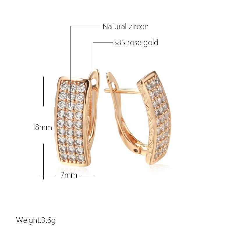 Elegant 3 Row Natural Zircon Drop Earrings in Luxury Rose Gold Finish