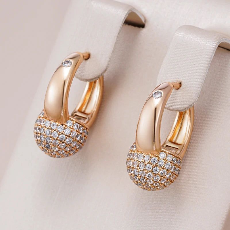 Elegant 585 Rose Gold Ball Drop Earrings with Natural Zircon - High-Quality Vintage Jewelry