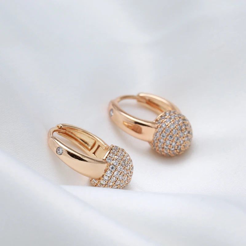 Elegant 585 Rose Gold Ball Drop Earrings with Natural Zircon - High-Quality Vintage Jewelry