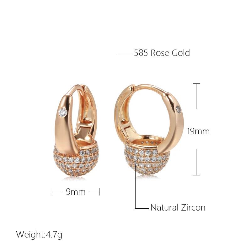 Elegant 585 Rose Gold Ball Drop Earrings with Natural Zircon - High-Quality Vintage Jewelry