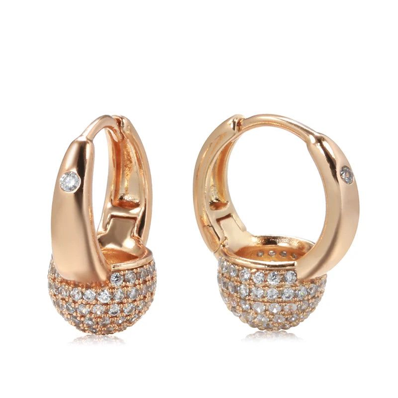 Elegant 585 Rose Gold Ball Drop Earrings with Natural Zircon - High-Quality Vintage Jewelry