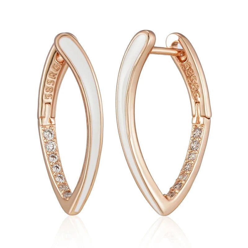 Elegant 585 Rose Gold Black Enamel Drop Earrings with Natural Zircon Accents