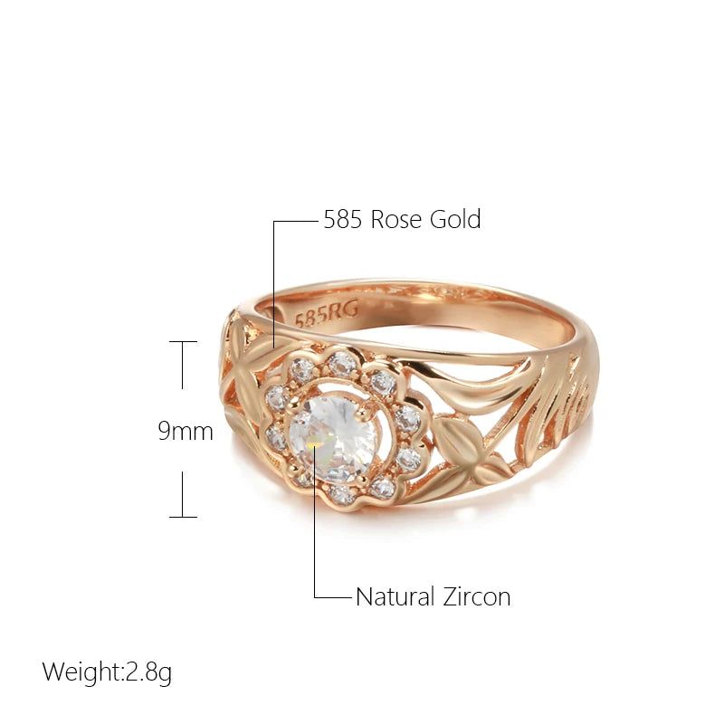 Elegant 585 Rose Gold Bridal Ring with Natural Zircon and Micro Wax Inlay