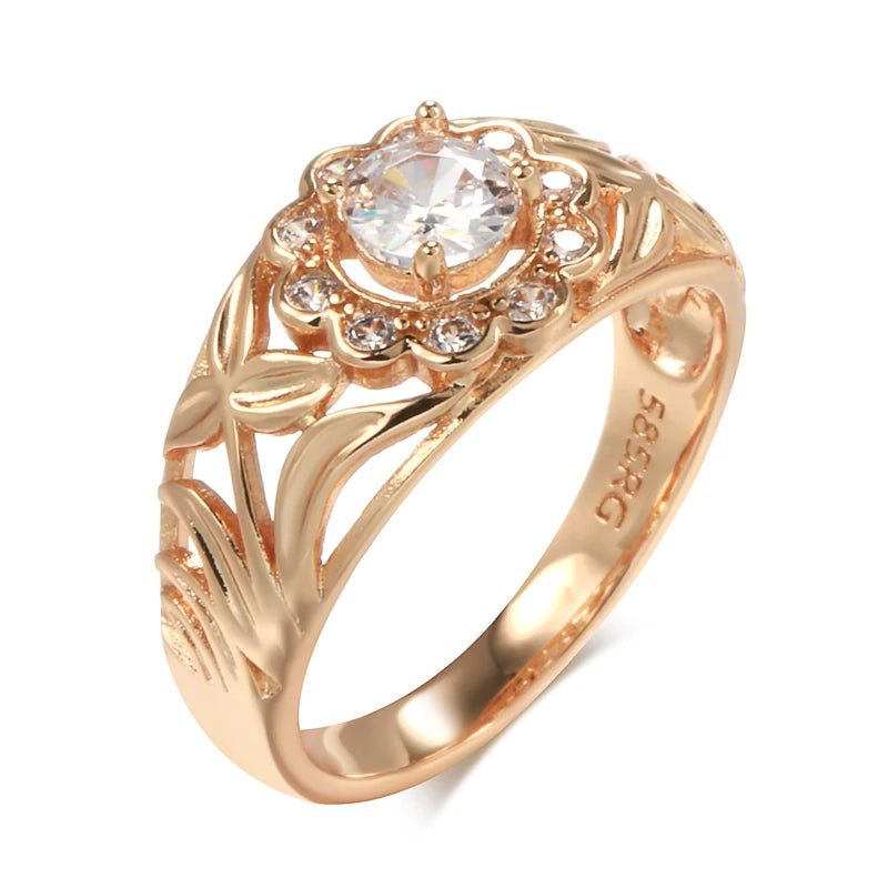 Elegant 585 Rose Gold Bridal Ring with Natural Zircon and Micro Wax Inlay