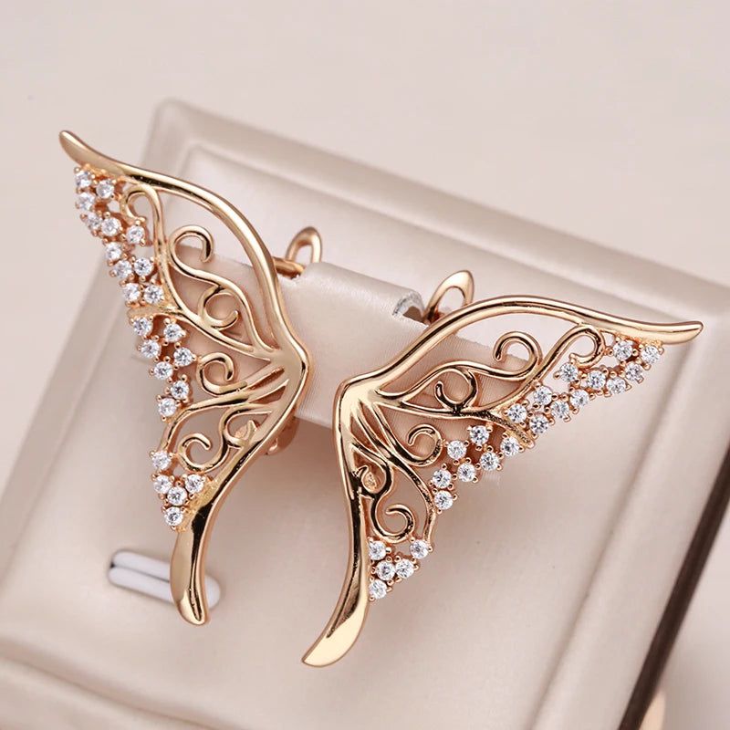 Elegant 585 Rose Gold Butterfly Stud Earrings with Natural Zircon Sparkle