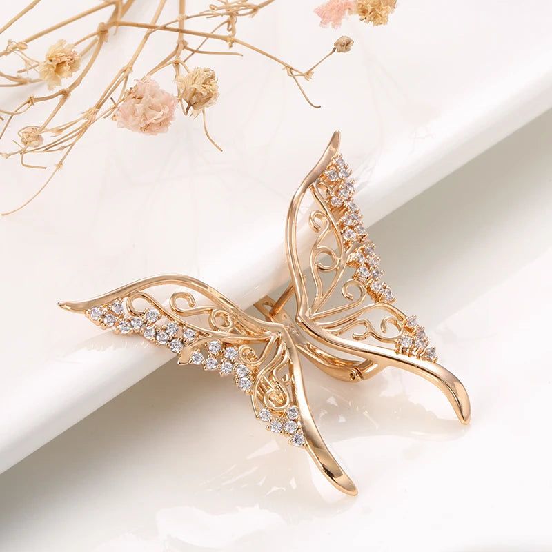 Elegant 585 Rose Gold Butterfly Stud Earrings with Natural Zircon Sparkle