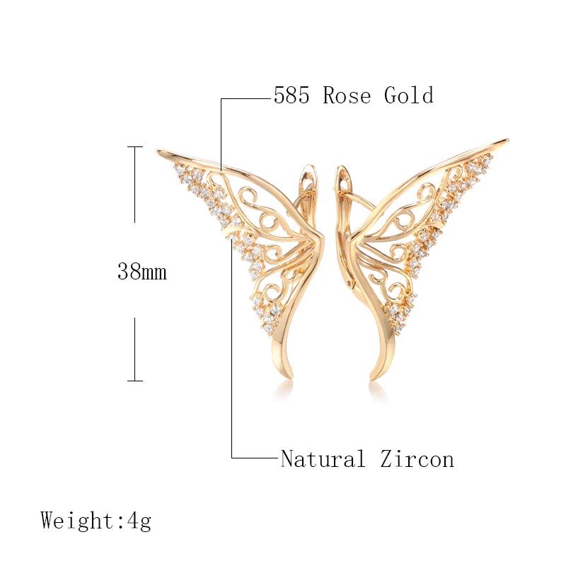 Elegant 585 Rose Gold Butterfly Stud Earrings with Natural Zircon Sparkle