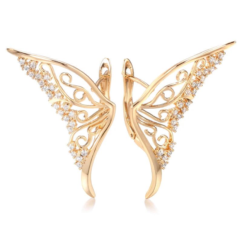 Elegant 585 Rose Gold Butterfly Stud Earrings with Natural Zircon Sparkle