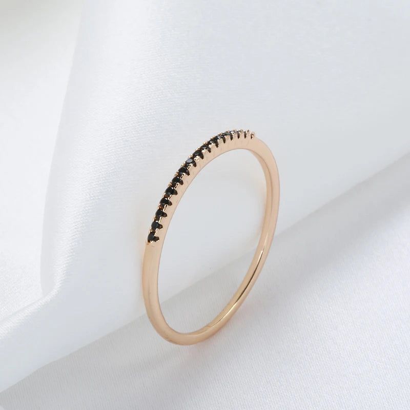 Elegant 585 Rose Gold Classic Black Zircon Ring with Crystal Accents