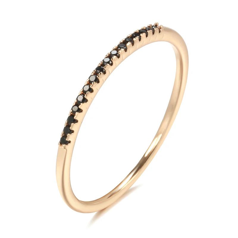 Elegant 585 Rose Gold Classic Black Zircon Ring with Crystal Accents