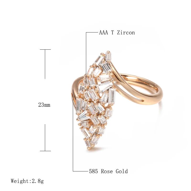 Elegant 585 Rose Gold Cocktail Ring with Hollow Rhombus Design and Natural Zircon