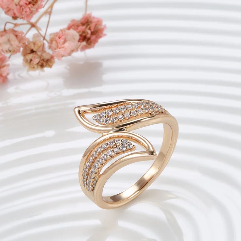 Elegant 585 Rose Gold Cocktail Ring with Micro Wax Inlay and White Natural Zircon