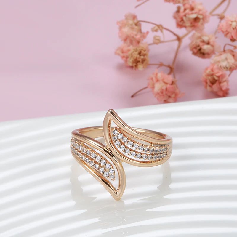 Elegant 585 Rose Gold Cocktail Ring with Micro Wax Inlay and White Natural Zircon